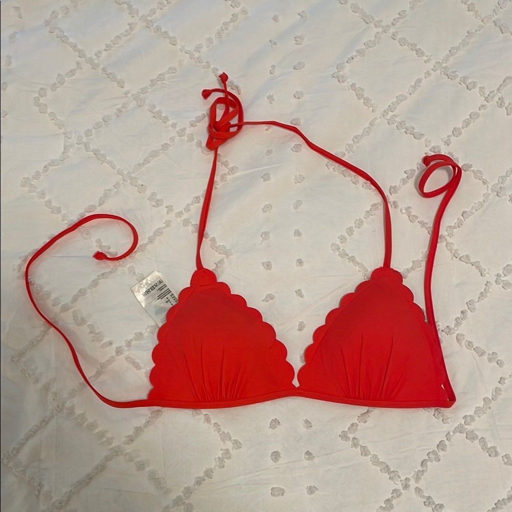 H&M Red Orange Scalloped string Bikini Top only new